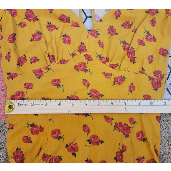 Reformation Marylu Gold Floral Mini Dress, sz 0 - Picture 10 of 11